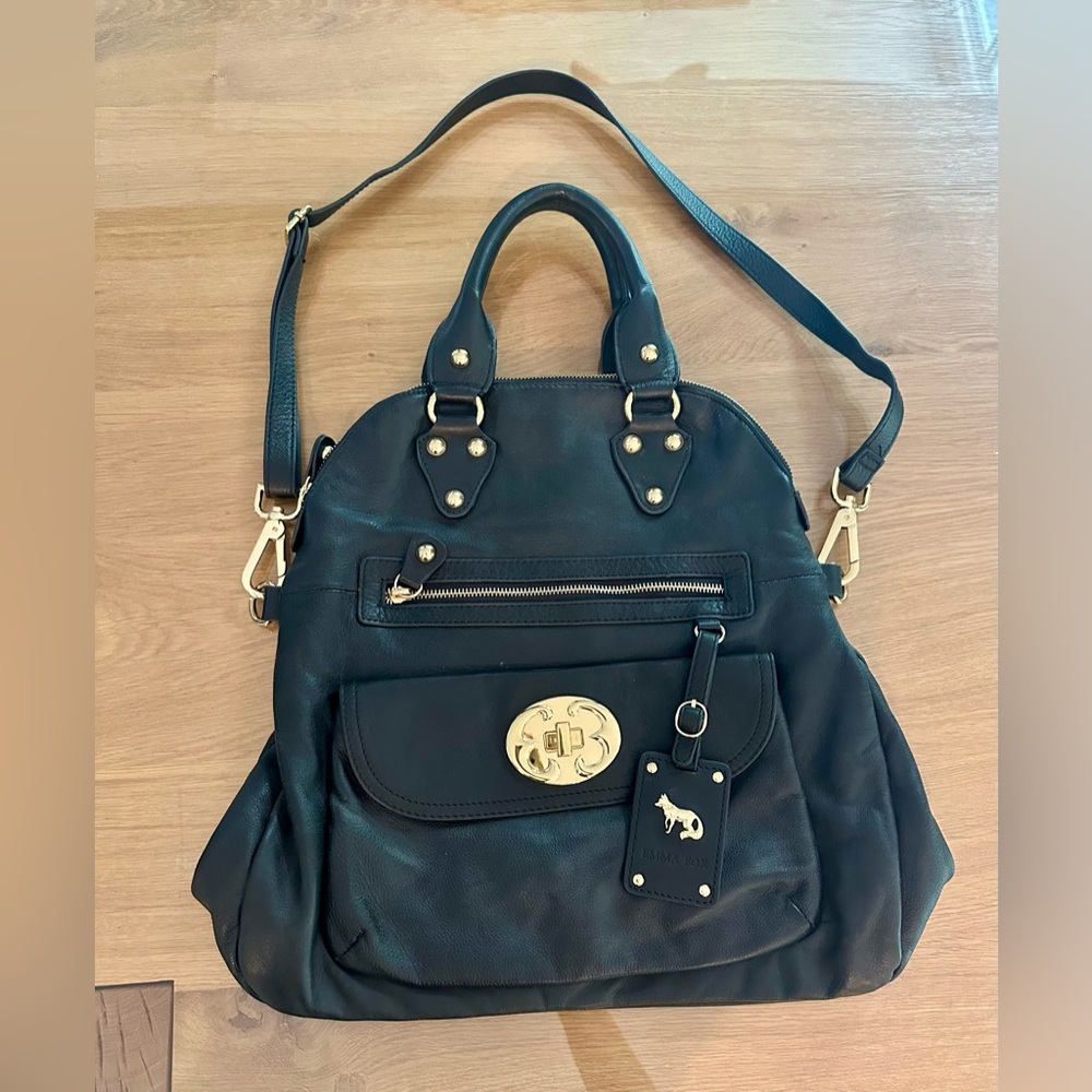 Emma Fox Elegant Black Leather Satchel